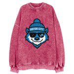 Motor City Wolverine wearing Lions beanie with gear patch and wayfarer - Vintage Sweatshirt