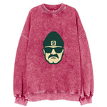 East Lansing Spartan wearing Michigan State beanie with S patch - Vintage Sweatshirt