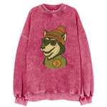 Minnesota Timber Wolf wearing Minneapolis beanie with pom pom and wayfarer - Vintage Sweatshirt