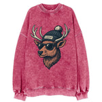 Flagstaff Elk wearing Flagstaff beanie with pom pom and wayfarer sunglasses - Vintage Sweatshirt