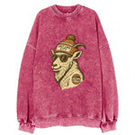 Utah Mountain Goat wearing Salt Lake City beanie with pom pom and wayfarer - Vintage Sweatshirt
