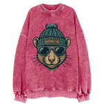 NYC Rat wearing Brooklyn beanie with pom pom and wayfarer sunglasses - Vintage Sweatshirt