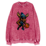 Twin Cities Moose wearing Timberwolves beanie with pine tree patch and - Vintage Sweatshirt