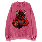 Chicago Bull wearing Bulls red and black beanie with horns design and wayfarer - Vintage Sweatshirt