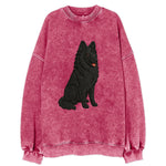 Belgian Sheepdog - Black long-haired embroidered pose - Vintage Sweatshirt