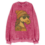 Outer Banks Wild Horse wearing OBX beanie with pom pom and wayfarer sunglasses - Vintage Sweatshirt