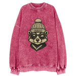 Wisconsin Badger wearing Milwaukee beanie with pom pom and wayfarer sunglasses - Vintage Sweatshirt
