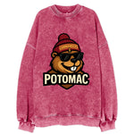 Potomac Beaver wearing Commanders beanie with monument patch and wayfarer - Vintage Sweatshirt