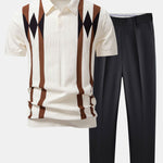 Stripe Geometric Jacquard Knitted Polo Shirt & Slim Fit Tapered Trousers