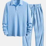Long Sleeve Ribbed Polo & Straight Leg Ribbed Pants
