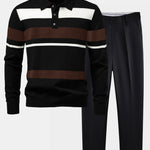 Long Sleeve Stripe Knit Polo Shirt & Slim Fit Tapered Trousers