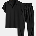 Ribbed Cuban Collar Polo & Straight Leg Ribbed Pants