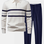 Stripe Zip Knit Ribbed Polo Shirt & Slim Fit Tapered Trousers