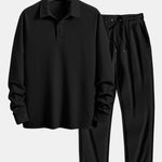 Long Sleeve Ribbed Polo & Straight Leg Ribbed Pants