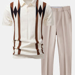 Stripe Geometric Jacquard Knitted Polo Shirt & Slim Fit Tapered Trousers