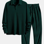Long Sleeve Ribbed Polo & Straight Leg Ribbed Pants