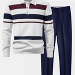 Long Sleeve Stripe Knit Polo Shirt & Slim Fit Tapered Trousers