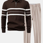 Stripe Zip Knit Ribbed Polo Shirt & Slim Fit Tapered Trousers