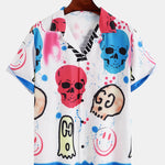Skull Smiley Graffiti Print Revere Collar Shirt