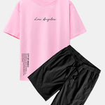 Los Angeles Print Drop Shoulder Oversize T-Shirt & Corduroy Drawstring Shorts