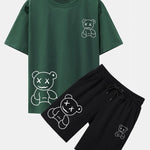 Simple Bear Print Drop Shoulder Oversize T-Shirt & Shorts