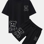 Simple Bear Print Drop Shoulder Oversize T-Shirt & Shorts