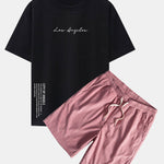 Los Angeles Print Drop Shoulder Oversize T-Shirt & Corduroy Drawstring Shorts