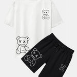Simple Bear Print Drop Shoulder Oversize T-Shirt & Shorts