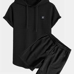Waffle Hooded Arc Hem T-Shirt & Waffle Drawstring Shorts