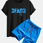 Regular Fit Beach Life Print Cotton T-Shirt & Drawstring Swim Shorts