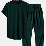 Muscle Fit Ribbed Arc Hem T-Shirt & Straight Leg Ribbed Pants