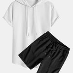 Striped Jacquard Hooded Arc Hem T-Shirt & Stripe Jacquard Shorts
