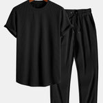 Muscle Fit Ribbed Arc Hem T-Shirt & Straight Leg Ribbed Pants