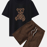 Checkerboard Dissolving Bear Drop Shoulder Oversize T-Shirt & Corduroy Shorts