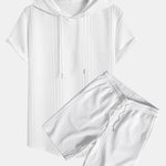 Geometry Jacquard Hooded Arc Hem T-Shirt & Geometric Jacquard Drawstring Shorts