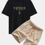 Venice Anchor Print Drop Shoulder Oversize T-Shirt & Swim Shorts