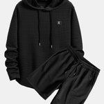 Long Sleeve Waffle Hooded Arc Hem T-Shirt & Waffle Drawstring Shorts