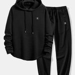 Long Sleeve Waffle Hooded Arc Hem T-Shirt & Jogger Pants