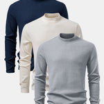 3 Pieces Long Sleeve Waffle Mock Neck T-Shirt