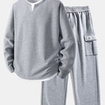 Relax Fit Long Sleeve 2 In 1 Waffle T-Shirt & Relax Fit Straight Leg Jersey Cargo Pants