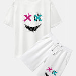 Graffiti Smiley Face Print Drop Shoulder Oversize T-Shirt & Shorts