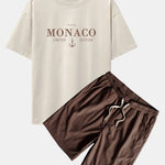 Monaco Slogan Print Drop Shoulder Oversize T-Shirt & Corduroy Drawstring Shorts