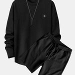 Long Sleeve Geometric Jacquard Arc Hem T-Shirt & Shorts