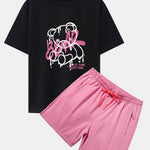 Dissolving Bear Print Drop Shoulder Oversize T-Shirt & Zip Pocket Swim Shorts