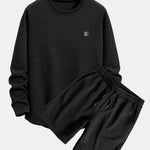 Long Sleeve Waffle Arc Hem T-Shirt & Waffle Drawstring Shorts
