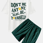 Slogan Back Print Drop Shoulder Oversize T-Shirt & Corduroy Drawstring Shorts