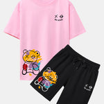 Graffiti Bear Print Drop Shoulder Oversize T-Shirt & Graffiti Bear Print Man Mid Length Shorts