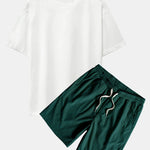 Slogan Back Print Drop Shoulder Oversize T-Shirt & Corduroy Drawstring Shorts