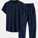 Muscle Fit Ribbed Arc Hem T-Shirt & Straight Leg Ribbed Pants