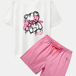 Dissolving Bear Print Drop Shoulder Oversize T-Shirt & Zip Pocket Swim Shorts